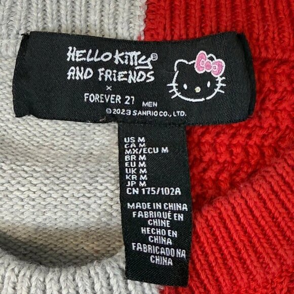 Hello Kitty & Friends Sweater Sz M Red/Gray/Black Colorblock Cable Knit Crewneck - Picture 9 of 10